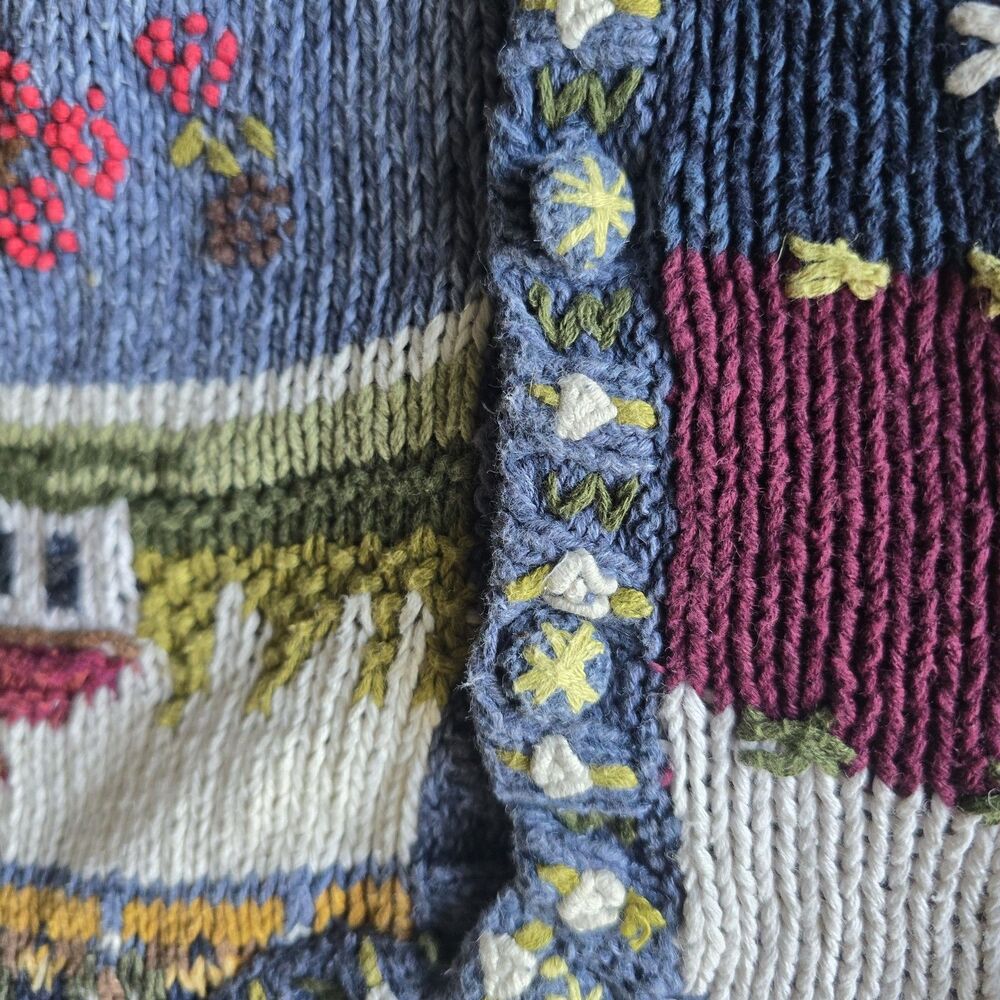 Vintage Tiara Harvest Sweater Patchwork XL Y2K Cottage Granny Core Chunky Knit - Picture 8 of 11